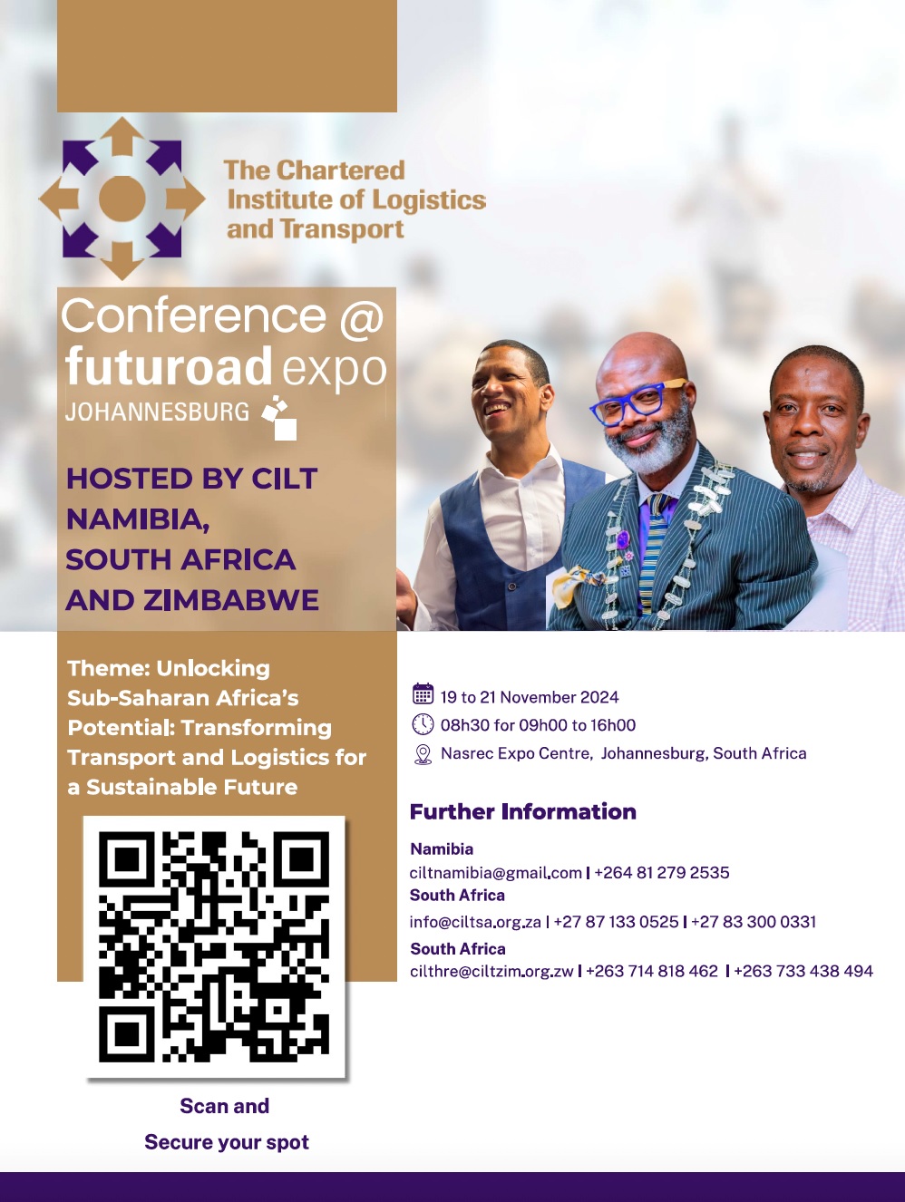 Sign up now for the CILT Namibia/SA/Zimbabwe Conference at Futuroad Expo 19-21 November, South Africa