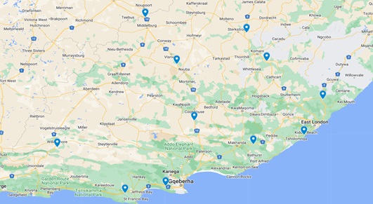 The network of off-grid electric truck charging stations in the Eastern Cape: